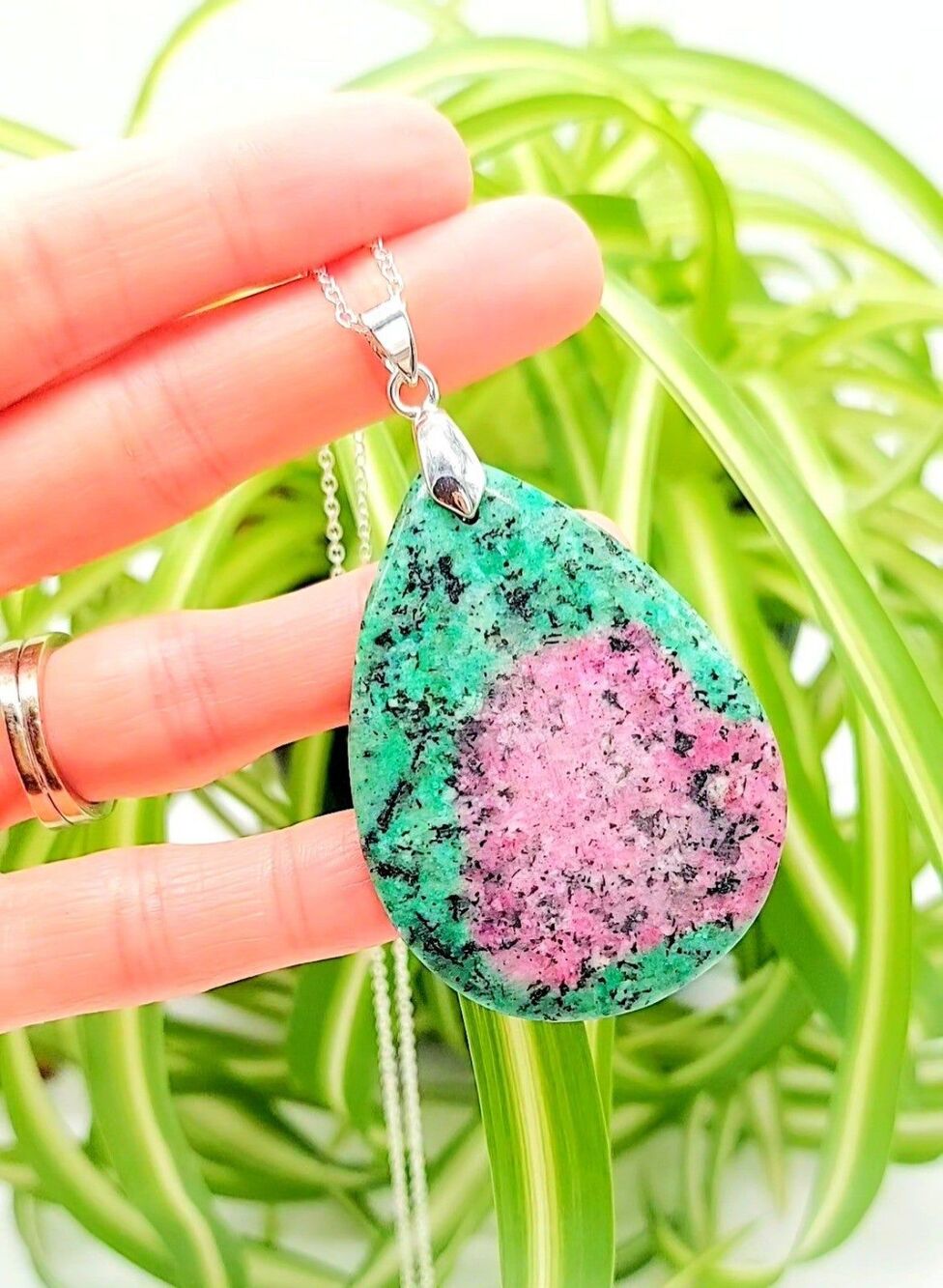 Large Ruby Zoisite Necklace Natural Gemstone Pendant Crystal
